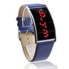 Blue PU Leather Band Elagant Women Silvery Frame Red LED Wrist Watch