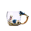 Blue Rose Enamel Crystal Cup Flower Tea Glass Glass Water Mug with Handgrip Gift Lover Wedding