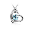 Blue Shining Crystal And Platinum Plated Alloy Heart Shaped Pendant Necklace