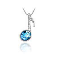 Blue Shining Crystal And Platinum Plated Alloy Music Note Shaped Pendant Necklace