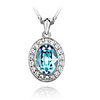 Blue Shining Crystal And Platinum Plated Alloy Oval Pendant Necklace