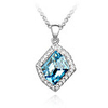 Blue Shining Crystal And Platinum Plated Alloy Pendant Necklace