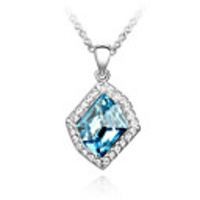 Blue Shining Crystal And Platinum Plated Alloy Pendant Necklace