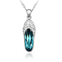 Blue Shining Crystal And Platinum Plated Alloy Pendant Necklace
