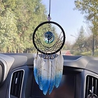Blue Tree of Life Dream Catcher Car Pendant Handmade Gift Feather Hook Flower Wind Chime Ornament Car Hanging Decor Art Boho Style miniinthebox
