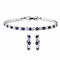 blue white cz cubic zirconia eternity bridal tennis bracelet huggie earrings prom fashion jewelry set for women classic prom fashion jewelry 7.5 ct 9.4