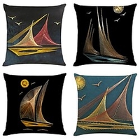 Boat Double Side Cushion Cover 4PC Soft Decorative Square Throw Pillow Cover Cushion Case Pillowcase for Sofa Bedroom Superior Quality Machine Washable miniinthebox