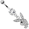 body accentz belly button ring multi paved gems on bunny dangle (clear/black eye)