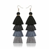 bohemian long tiered ombre tassel pom pom earrings drop dangle jewelry for women girls,  black