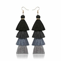 bohemian long tiered ombre tassel pom pom earrings drop dangle jewelry for women girls,  black