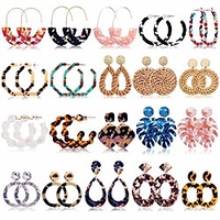 bohemian statement earrings for women girls,  20 pairs rattan drop dangle earrings mottled acrylic resin hoop fashion summer jewelry (a-20 pair)