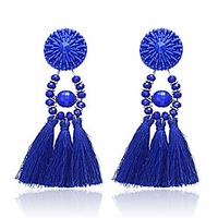 bohemian statement long tassel dangle drop earrings for women girls bead thread button stud earrings (navy)