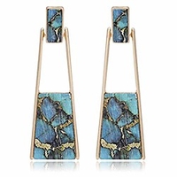 bohemian wood and marble effect oblong shaped drop statement earrings