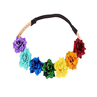 boho flower headband floral crowns girls hair wreath tiara hippie fairy cosplay (rainbow)