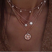 boho star necklaces summer beach choker pendant necklace chain fashion jewelry for women and girls (silver)