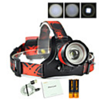 Boruit B13 Headlamps Headlight 1500 lm LED 1 Emitters 3 Mode with Batteries and USB Cable Professional Adjustable Camping / Hiking / Caving Everyday Use Police / Military Black Green Red