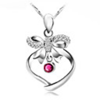 Bowknot Silk Ribbon Heart Shape Silver Plated Pendant
