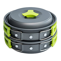 Bowl Camping Cookware Mess Kit Camping Pot with Pan Folding Aluminium for 1 - 2 person Outdoor Picnic Black / Orange Black Green 2 Camping Pot 2 Pot Lid