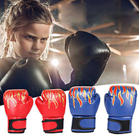 Boxing Gloves For Kung Fu Boxing Training MMA Grappling PU Leather Kids Child - Flame red Flame blue Flame black