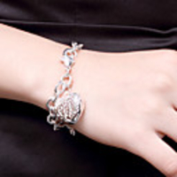 Bracelet 3D Heart Fashion Copper Bracelet Jewelry Silver For Christmas Halloween Party Evening Gift Date / Silver Plated