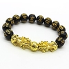 bracelet feng shui black obsidian wealth bracelet for women men adjustable elastic (2pcs double pixiu mantra,  14mm bead)