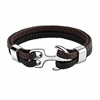 bracelet for men,  sturdy cowhide leather bracelet,  multilayer vintage anchor bracelet wrap cuff - dark brown with silver anchor