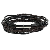braided leather bracelets for men women black double wrap bracelet magnetic clasp multi-layer genuine leather bracelet wristband punk bracelet,  black