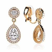 bridesmaid gift,  clip on drop earrings in gold