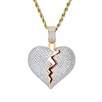 broken heart pendant necklace hip hop cz fully iced out bling cz diamond 24k white gold plated with 24 stainless rope chain