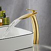 Brushed Gold Waterfall Bathroom Sink Faucet with Supply Hose, Single Handle Single Hole Vessel Lavatory Faucet, Slanted Body Basin Mixer Tap Tall Body Commercial