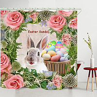 Bunny Flower Egg Digital Printing Shower Curtain Shower Curtains Hooks Modern Polyester New Design