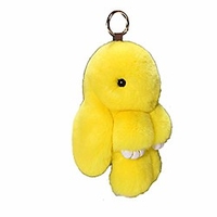 bunny keychain cute rex rabbit faux fur keychain car handbag keyring 5.5in, yellow