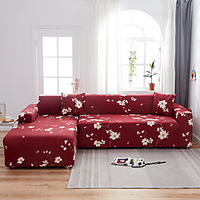 Burgundy Floral Print Dustproof All-powerful Slipcovers Stretch L Shape Sofa Cover Super Soft Fabric Couch Cover Sofa Furniture Protector with One Free Boster Case miniinthebox
