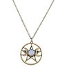 burnish gold double crescent moon pentagram blue opal necklace