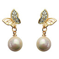 Butterfly Alloy Zircon Pearl Earrings
