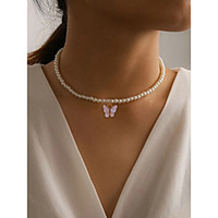 Butterfly Choker Necklace Pendant Necklace Beads Dainty Simple Fashion Holiday Imitation Pearl Stone Alloy Blushing Pink 30 cm Necklace Jewelry 1pc For Gift Prom Birthday Party Beach Festival miniinthebox