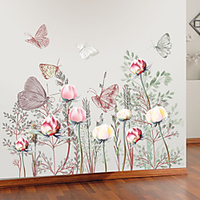 Butterfly Floral Plants Wall Stickers Bedroom Living Room Removable Pre-pasted PVC Home Decoration Wall Decal 2pcs miniinthebox