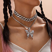 Butterfly Pendant Necklace Cuban Link Butterfly Fashion Punk Casual / Sporty Chrome Black Blushing Pink Gold Silver 407 cm Necklace Jewelry For Street Masquerade miniinthebox