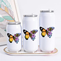 Butterfly Print Cans Thermo Flask Tumbler Thermos Termo Coffee Mug Water Bottle Termo Cafe Travel Outdoor straw btttle