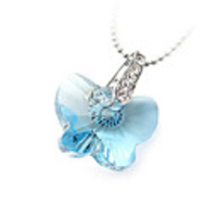 Butterfly Shaped Crystal And 925 Sterling Silver With Platinum Plated Pendant - Blue