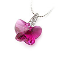 Butterfly Shaped Crystal And 925 Sterling Silver With Platinum Plated Pendant - Red