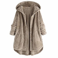 button pocket hooded plus size coat women fleece irregular long sleeve jacket gray miniinthebox