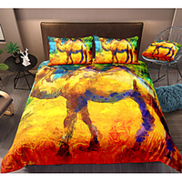 Camel Print 3-Piece Duvet Cover Set Hotel Bedding Sets Comforter Cover with Soft Lightweight Microfiber,  Include 1 Duvet Cover,  2 Pillowcases for Double/Queen/King(1 Pillowcase for Twin/Single)