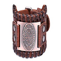 campass leather bracelets for men nordic runes vintage jewelry (brown and antique copper)