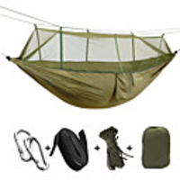 Camping Hammock with Mosquito Net Double Hammock Outdoor Portable Breathable Anti-Mosquito Parachute Nylon with Carabiners and Tree Straps for 2 person Hunting Hiking Beach Fruit Green Yellow Green