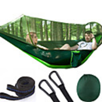 Camping Hammock with Pop Up Mosquito Net Double Hammock Outdoor Breathable Anti-Mosquito Ultra Light (UL) Foldable Mesh Parachute Nylon with Carabiners and Tree Straps for 2 person Camping / Hiking