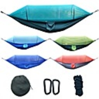 Camping Hammock with Pop Up Mosquito Net Outdoor Portable Lightweight Breathable Parachute Nylon with Carabiners and Tree Straps for 2 person Fishing Hiking Beach Orange Dark Blue Dark Green 275145