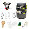 Camping Pot with Pan Cookware Sets 9pcs Lightweight Windproof Rain Waterproof Hard Alumina for 1 - 2 person Outdoor Fishing Camping Grey