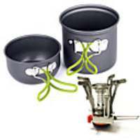 Camping Pot with Pan Pot Pan Lightweight Windproof Rain Waterproof Hard Alumina for 1 - 2 person Outdoor Fishing Camping Grey