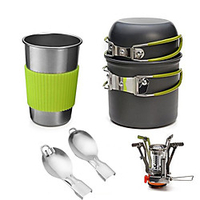 Camping Pot with Pan Spoon Pot Pan Lightweight Windproof Rain Waterproof Hard Alumina for 1 - 2 person Outdoor Fishing Camping Grey